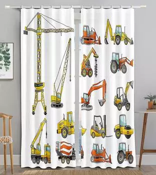 Мультяшный трактор, грузовик, экскаватор, бульдозер, детские шторы, жалюзи для комнаты для мальчиков, кухонные окна, длинные Cortinas, готовое лечение 100W160H(CM)40x63in&Hook