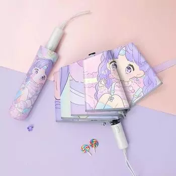 Мультяшный удобный автоматический детский зонт с защитой от отскока, складной клей со светоотражающей полосой, зонтик для учащихся начальной школы