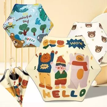 Мультяшный УФ-зонт с длинной ручкой, детский зонт от солнца и дождя, защитные зонты с круглыми углами и светоотражающей полосой