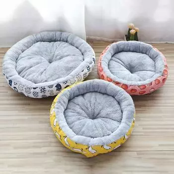 Мультяшный узор зимнее кошачье гнездо холст/бархат собаки спящее гнездо домашнее животное хлопковое гнездо зима S жёлтый