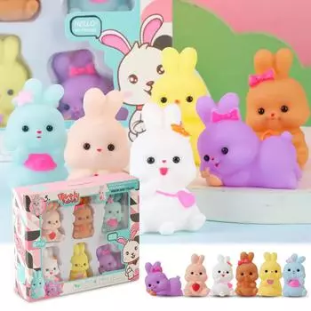 Мультяшный виниловый кролик, животное, сжимающее и зовущее, мягкие пластиковые водные игрушки, детские игрушки для ванны, 6 штук One Size фиолетовый