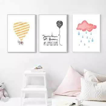Мультяшный воздушный шар, слон, настенная живопись на холсте, цитаты, плакаты на скандинавскую тему и принты, настенные панно с животными, декор для детской комнаты 21cm30cm NoFrame