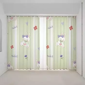 Мультяшный забавный кролик медведь милый Ins розовый девочка детская комната спальня детский сад полузатемняющие жалюзи занавеска высокое затенение 2панели W55 X H120cm X 2&HOOK