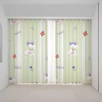Мультяшный забавный кролик медведь милый Ins розовый девочка детская комната спальня детский сад полузатемняющие жалюзи занавеска высокое затенение 2панели W55 X H120cm X 2&HOOK
