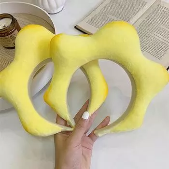 Мультяшный забавный желтый плюшевый ободок для волос со звездами для женщин, повязка на голову для мытья лица, милый обруч для волос, девчачье сердце, аксессуары для волос, подарок жёлтый