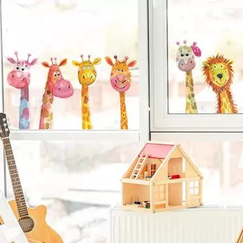 Мультяшный жираф, семья, детская комната, домашний фон, декоративные наклейки на стену 30*60CM/fun-b33
