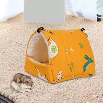 Мультяшный зимний домик для хомяка с рисунком животного, попугай, подвесная палатка, кровать для сна хомяка для клетки для домашних животных S