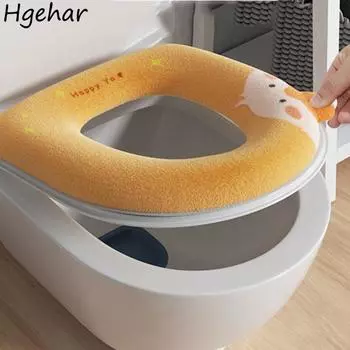 Мультяшный зимний теплый чехол для сиденья унитаза ручка пушистый милый универсальный коврик для туалета подушечки для домашнего декора ванной комнаты подушка для дома