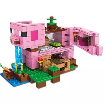 Мультяшный зверек Diy Pink Pig House Building Block Обучающая игрушка для детей Подарок