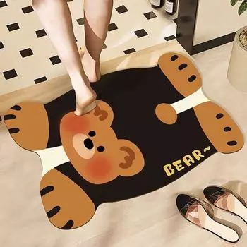 Мультяшный зверек, мягкий диатомовый ил, впитывающий коврик для пола в туалете, нескользящий коврик для ванной комнаты, коврик для входной двери, милый коврик для пола в туалете 40X60cm 15.7X23.6in