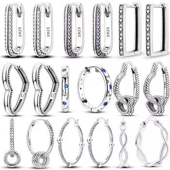 MULA Двойные серьги-кольца из стерлингового серебра 925 пробы с цирконием, цветком, звездой, U-образной формой, квадратным сердцем, паве, серьги-гвоздики в подарок для женщин, ювелирные изделия