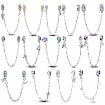 MULA S925 Sterling Silver Petunia Butterfly Cross Safety Chain Pendant Charm Fit Original Necklace Bracelet Jewelry Women