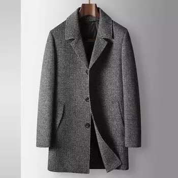 Mulberry Silk Men s Woolen Coat Autumn and Winter Models Take-off Down Liner Suit Collar Youth Business Double-sided Woolen Coat 170 серый