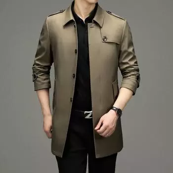 Ветровка из шелка Mulberry, мужская, средней длины, большого размера, на весну и осень, для папы среднего возраста, тонкое пальто с лацканами 170