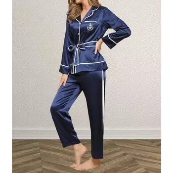 Mulberry Silk Women s Nightgown Pajamas Pocket Long Sleeve Women s Casual Nightgown Pants 2 Pieces Silk Belt Women s Sleeping Nightgown M