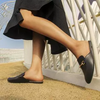 Мюли для женщин Туфли-лодочки с заостренным носком и пряжкой Удобные мокасины без застежек Мюли на плоской подошве Туфли-лодочки с открытой спиной 6