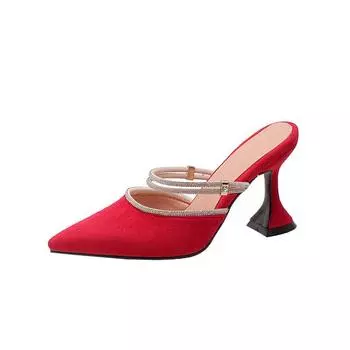 Мюли Krazing Pot из флока, на высоком каблуке с острым носком, летние туфли с блестящими кристаллами, большой размер 43, женские туфли-лодочки с открытой пяткой 34 чёрный