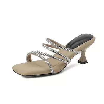 Мюли Krazing Pot из микрофибры, летняя обувь на тонком высоком каблуке-шпильке с открытым носком, размер 44, женские сандалии с кристаллами, размер 43 34 абрикосовый