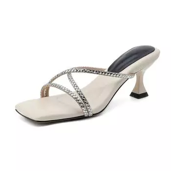 Мюли Krazing Pot из микрофибры, летняя обувь на тонком высоком каблуке-шпильке с открытым носком, размер 44, женские сандалии с кристаллами, размер 43 34 абрикосовый