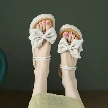 Мюли Krazing Pot из микрофибры с открытым носком на низком каблуке, летние женские тапочки на плоской платформе со сказочным дизайном и узором «бабочка» для отдыха на открытом воздухе 34 слоновая кость