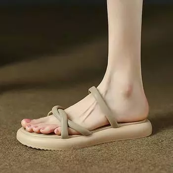 Мюли Krazing Pot из микрофибры с открытым носком на низком каблуке, летние женские тапочки на плоской платформе, простой дизайн, для отдыха на открытом воздухе 34 слоновая кость