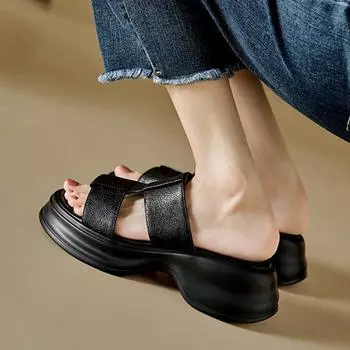 Мюли Krazing Pot, летние туфли на толстом высоком каблуке с открытым носком, шлепанцы без шнуровки, женские сандалии на платформе 34 чёрный