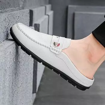 Мюли Мужская обувь Мягкая кожаная микрофибра Пенни-лоферы Удобная обувь на плоской подошве Мужская повседневная обувь без застежек Полутапочки Мокасины Homme 39 чёрный