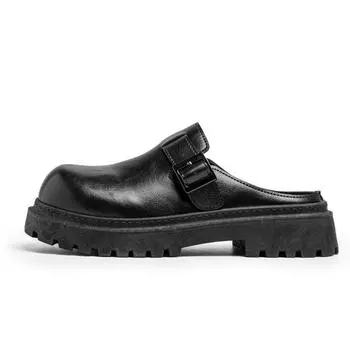 Мюли на толстой подошве, мужские полуботинки, мужская платформа, кожаные мужские полуботинки, повседневные туфли без задника, лоферы, шлепанцы, мужские слайды 39