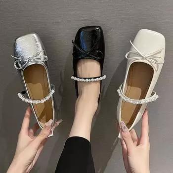 Мюли с бантом и кристаллами, женские туфли на плоской подошве, сандалии, летние платья 2024 года, модная обувь для ходьбы с квадратным носком для женщин 35 бежевый