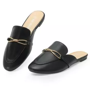 Мюли с пряжкой для женщин с круглым носком и открытой спиной на плоской подошве Мюли Шлепанцы Мюли Обувь Женские туфли-лоферы без застежек Женские туфли на плоской подошве с пряжкой 38