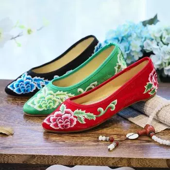 Мюли с вышивкой и острым носком на весну и осень — повседневная женская обувь без застежек 39 красный