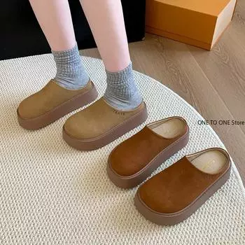 Мюли Тапочки Женская обувь Хаки Повседневные тапочки Плоские закрытые носки Мокасины на платформе Удобные универсальные женские пантофле 35 светло-серый