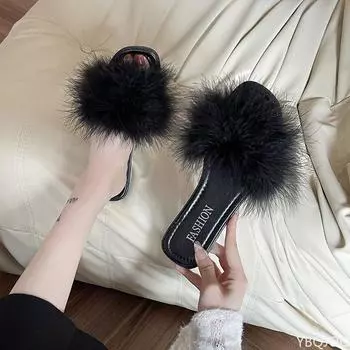 Мюли Тапочки Женские Модные Туфли На Плоской Подошве С Квадратным Носком Меховые Туфли Офисные Женские Шлепанцы Плоские Туфли Зеленый Белый Розовый Zapatillas Mujer 35 белый