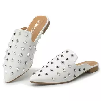 Мюли женские на плоской подошве удобные с острым носком и заклепками женские мюли 6