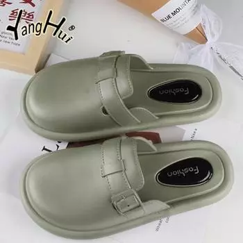 Мюли женские тапочки 2024 новые модные повседневные удобные мягкие туфли на плоской подошве для женщин водонепроницаемые летние туфли на плоской подошве для отдыха на открытом воздухе 36-37 чёрный