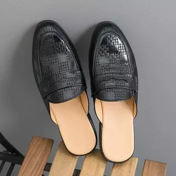 Muller Shoes Летние мужские тапочки из искусственной кожи с каменным узором на низком каблуке, удобные дышащие, деловые, повседневные, мужские, размеры 38-47 38 чёрный