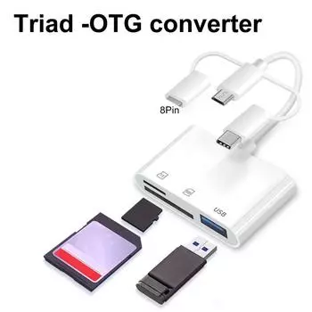 Многофункциональный 3-в-1 кард-ридер 8-контактный Type-C Micro USB 3.0 SD-Card TF OTG кард-ридер хост-адаптер для мобильного телефона белый