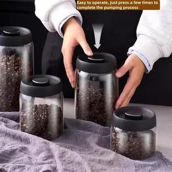 Multi Capacity Black Lid Coffee Pot Manual Vacuum Moisture-proof Storage Pot Kitchen Glass Teapot Coffee Bean Storage Sealed Jar