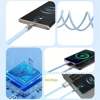 Мультизарядный кабель 2 в 1 USB-USB Type C USB-кабель для зарядки, разветвительный кабель для телефонов, планшетов 6A 100W 2T синий