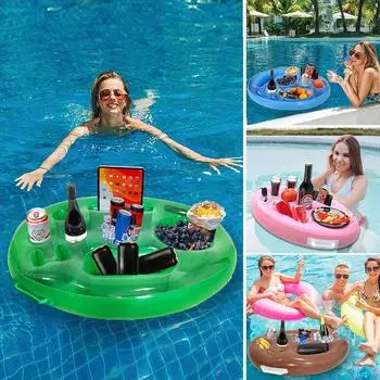 Multi Color Inflatable Water Beverage Cup Holder Ice Bar Food Multifunctional Tray Oval Coaster 72x53x10cm синий
