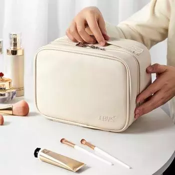 Многосекционная косметичка для туалетных принадлежностей с застежкой-молнией, большой вместимости, водонепроницаемый держатель для кистей для макияжа чёрный