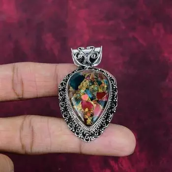 Multi Copper Turquoise Handmade Gemstone Pendant, 925 Solid Sterling Silver Pendant Jewelry, Designer Pendant 2.04 Inches