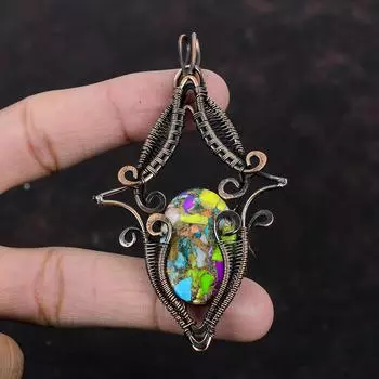 Multi Copper Turquoise Pendant Copper Wire Wrapped Pendant Real Gemstone Pendant Copper Jewelry For Gift Handmade Pendant Wire Wrap Jewelry
