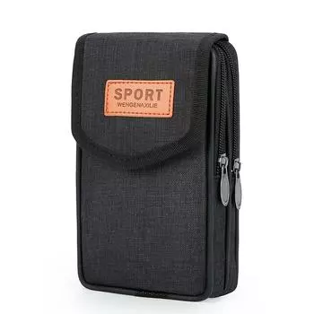 Multi-function Mobile Phone Bag Canvas Cell Phone Pouch Portable Men Waist Bag Coin Purse Black-Vertical
