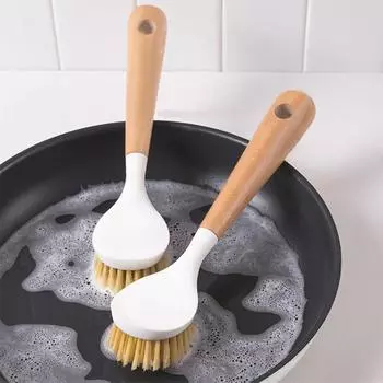Multi-Functional Household Long Handle Pan Brush Non-Oil Resistant High Temperature Wood Handle Cleaning Brush