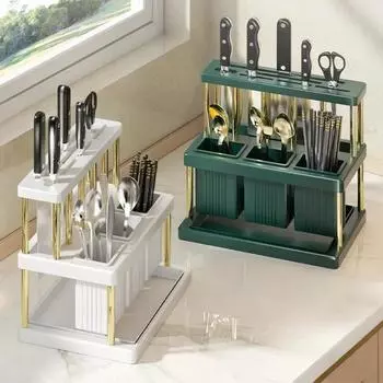 Multi Functional Kitchen Integrated Knife Holder Household Countertop Tool Storage Detachable Chopsticks Tableware Drainage Rack