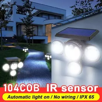 Многофункциональная солнечная лампа, мощная 104 COB наземная лампа, умный датчик, настенный светильник, регулируемый свет, водонепроницаемый фонарь A-Solar lamp