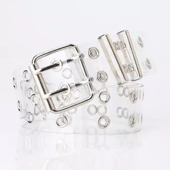 Multi Hole Clear Full Grommet Belt PVC Waistband with Chain Dress Decoration Belt