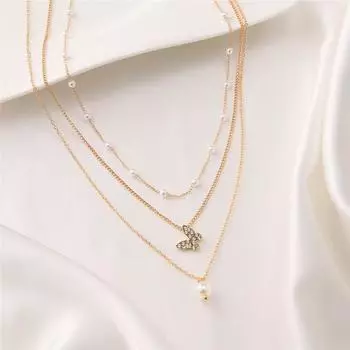 Multi-layer Butterfly Pearl Necklace Women s Temperament Versatile Collarbone Chain Trendy Fashion Versatile Jewelry Wholesale A
