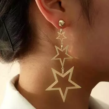 Multi Layer Hollow Stars Tassel Girls Gold-Color Fashion Jewelry Earrings Ear Stud Dangle Earrings hollow gold stars